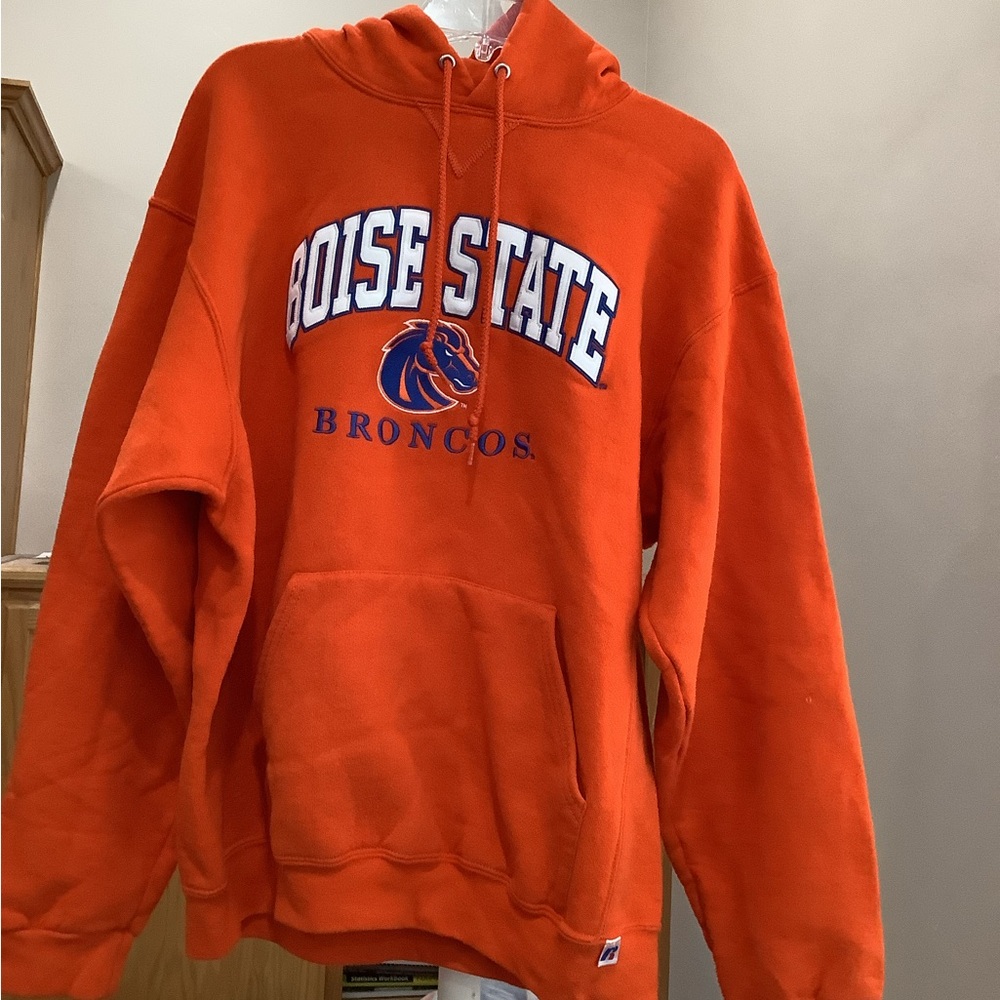 Boise State Embroidered Hooded Sweatshirt size L Russell Athletic brand